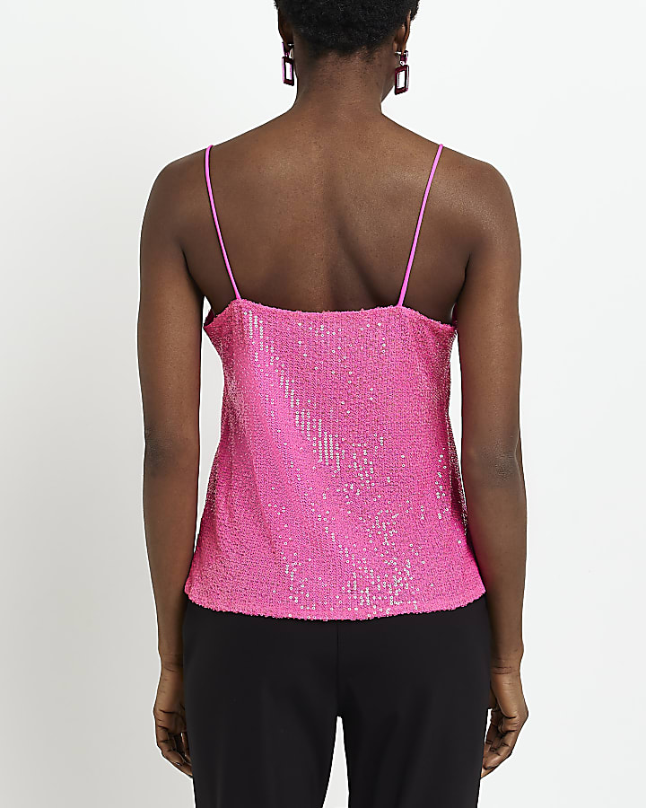 Pink sequin cami top