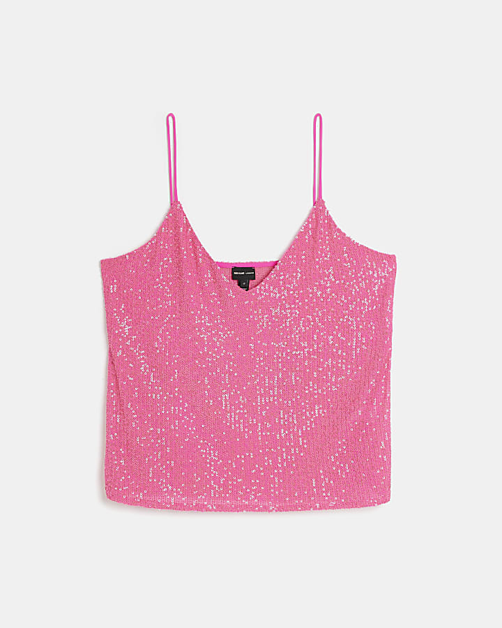 Pink sequin cami top