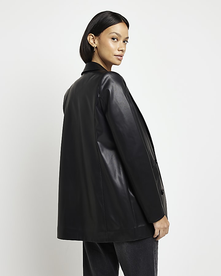 Black faux leather blazer