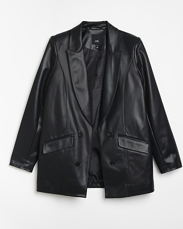 Black faux leather blazer