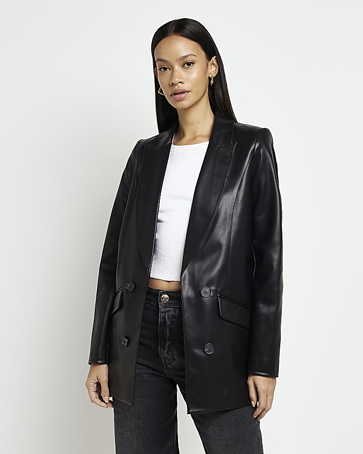 Black faux leather blazer