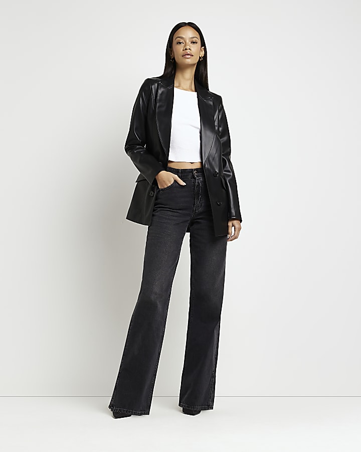 Black faux leather blazer