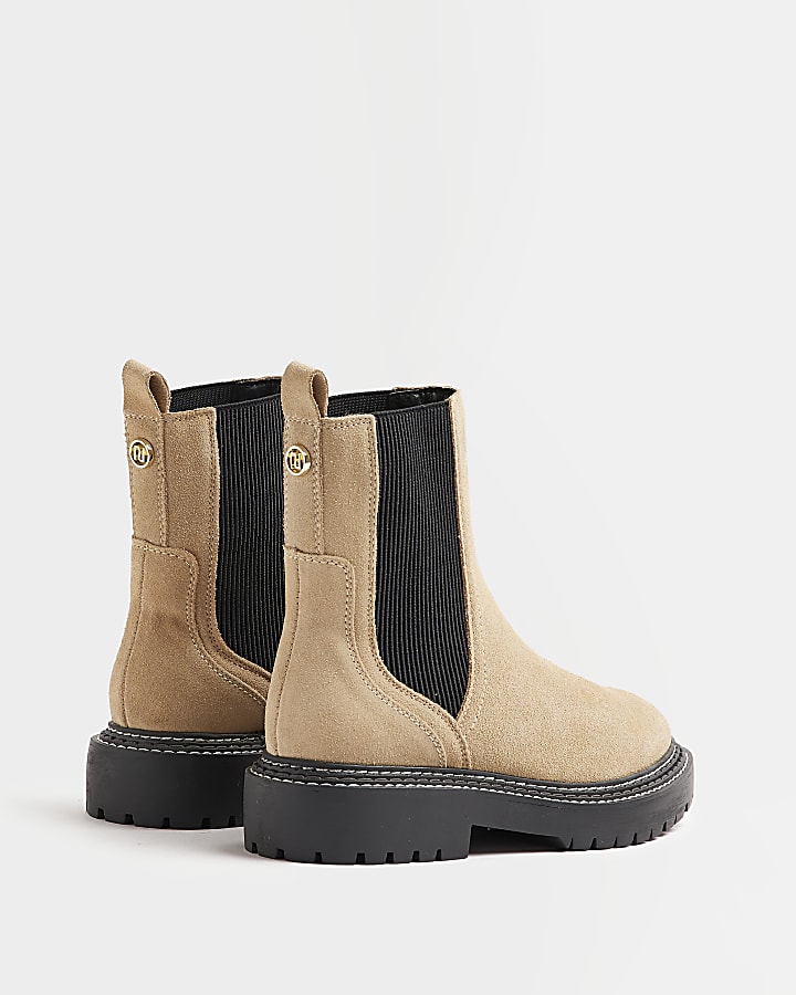 Beige wide fit suede ankle boots