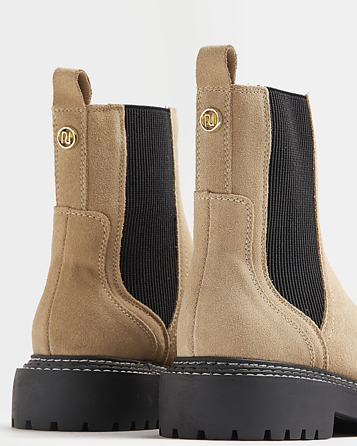 Beige wide fit suede ankle boots