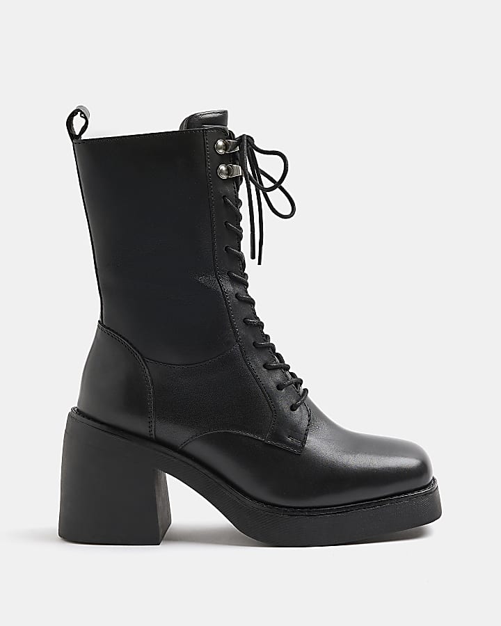 Black lace up heel boots hotsell