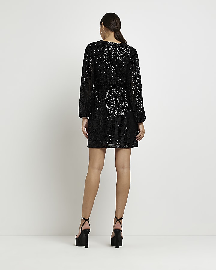 Maternity black sequin mini dress