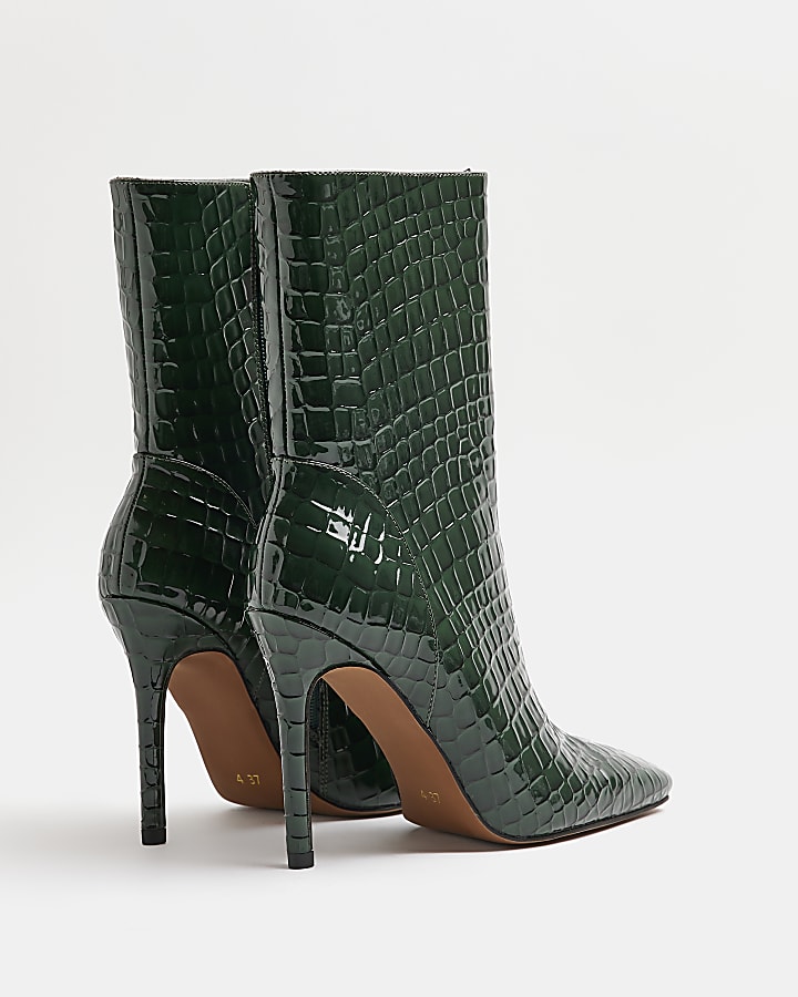 Green patent croc embossed heeled boots