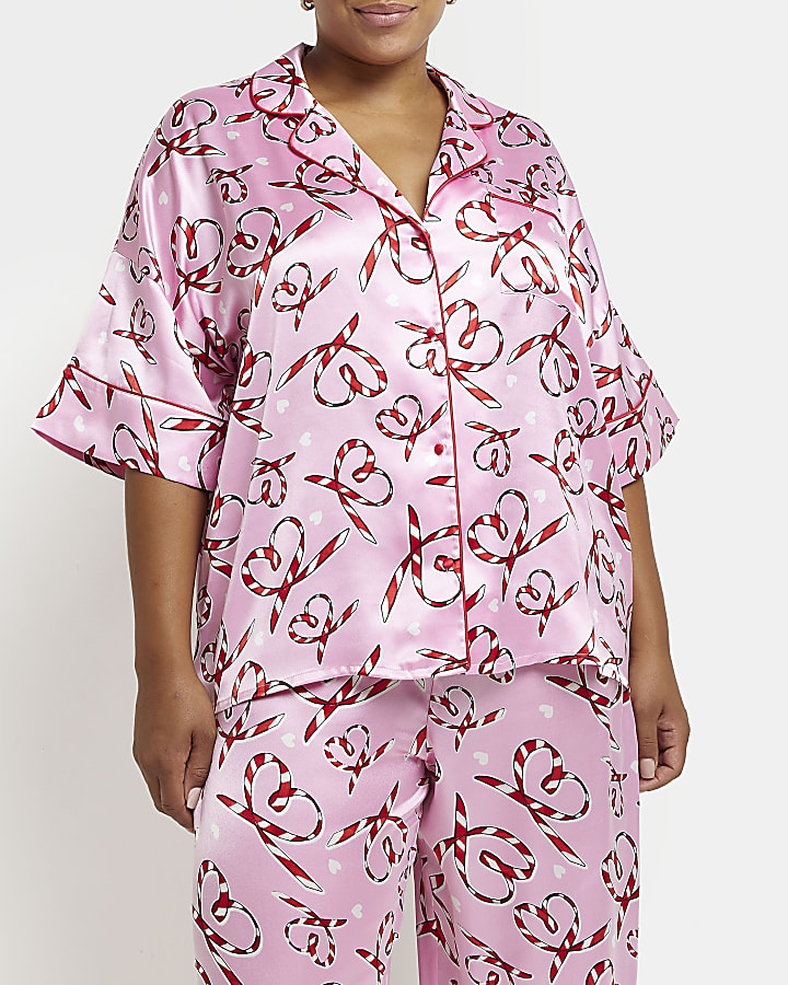 Plus pink satin pyjama top River Island