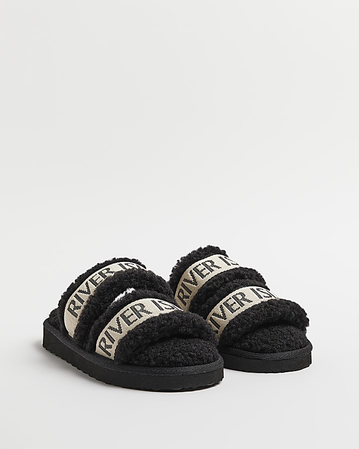 Black borg double strap slippers