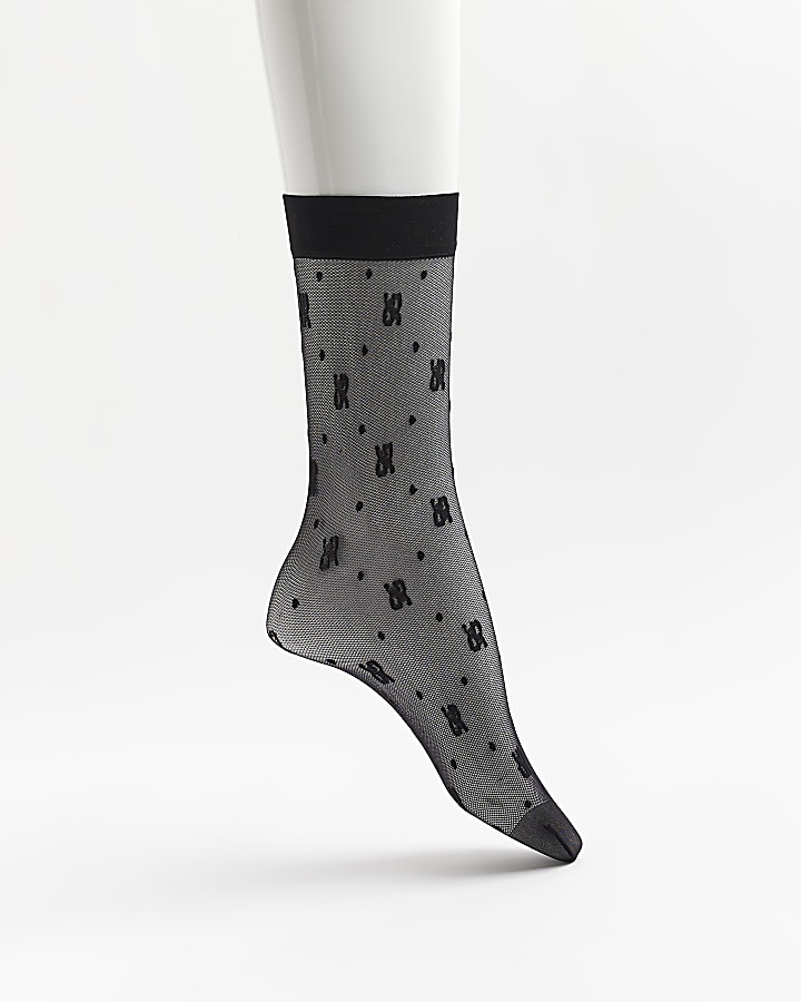Black sheer RI monogram tube socks