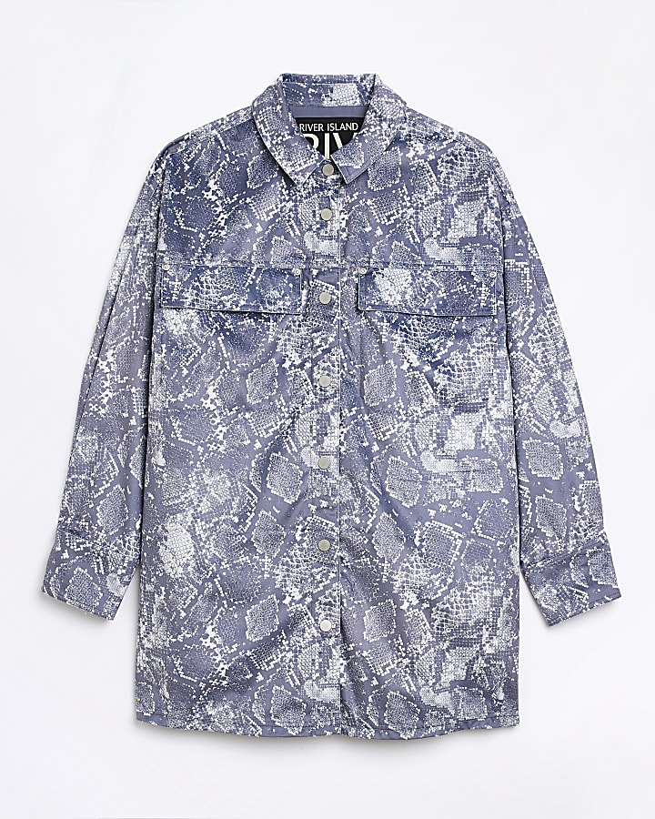 Grey velvet animal print shacket