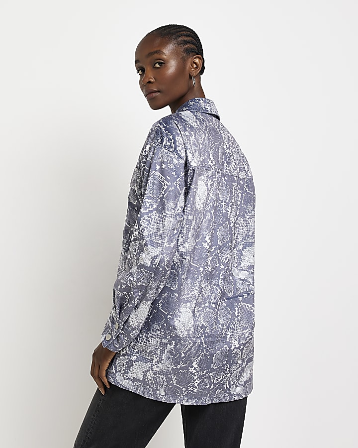 Grey velvet animal print shacket