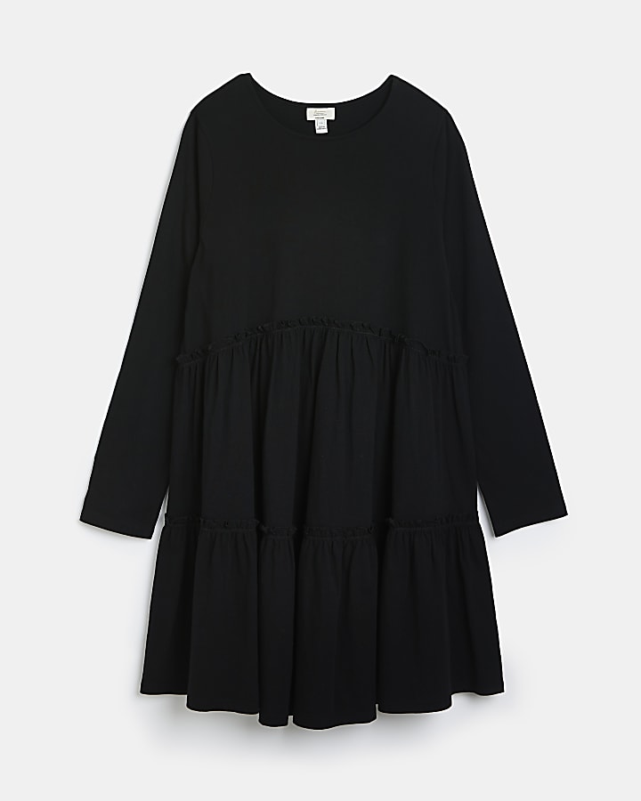Maternity black long sleeve frill mini dress