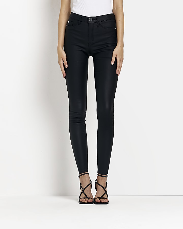 Black Molly coated mid rise skinny jeans