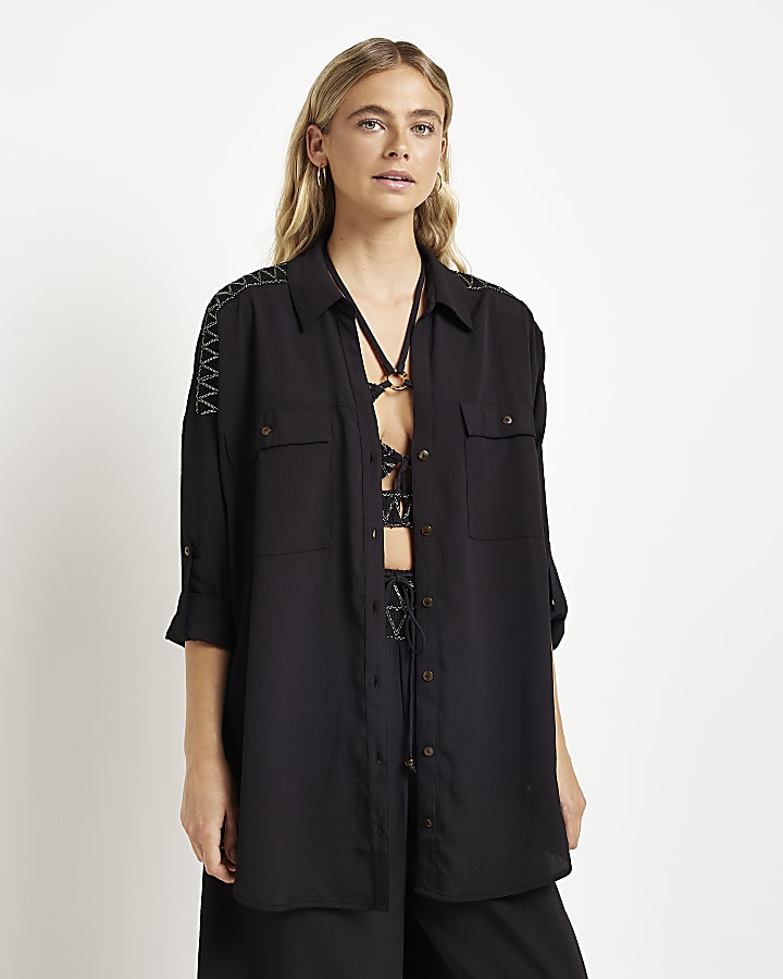 Black oversized beach shirt