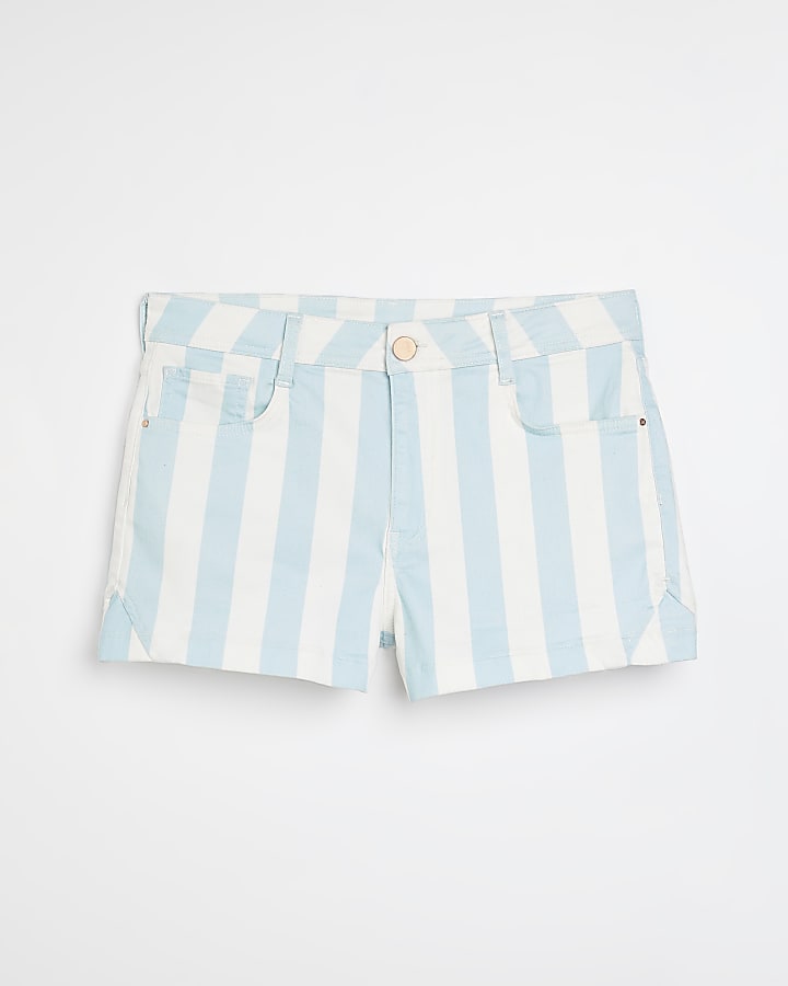 Blue striped denim shorts