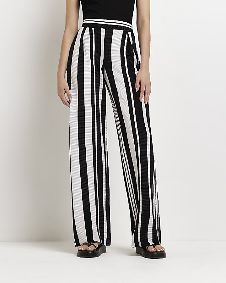 Black striped wide leg trousers