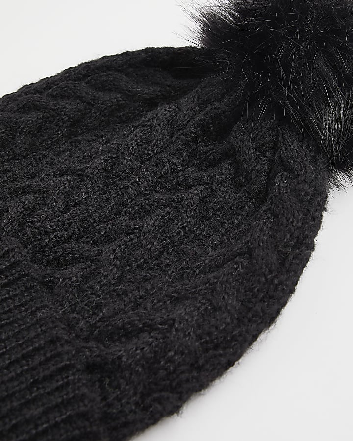 Black cable knit diamante hat