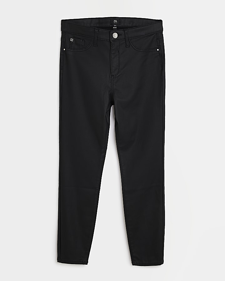 Petite black Molly coated skinny jeans