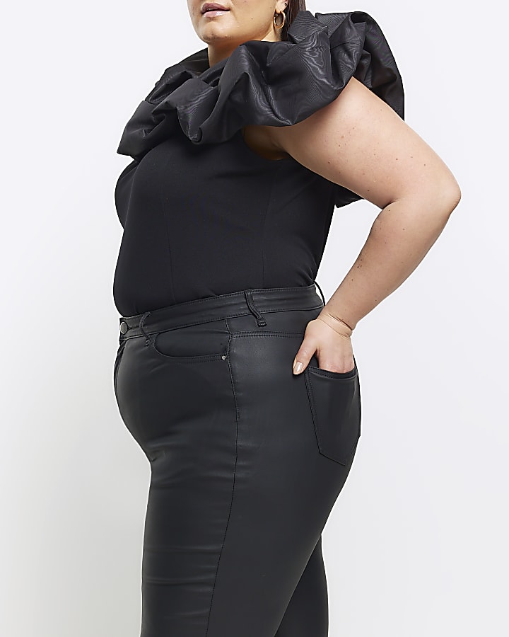 Plus black coated high waisted skinny jeans