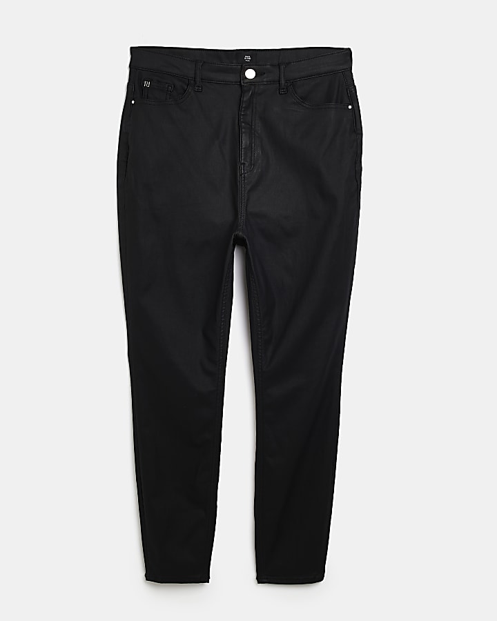 Plus black coated high waisted skinny jeans
