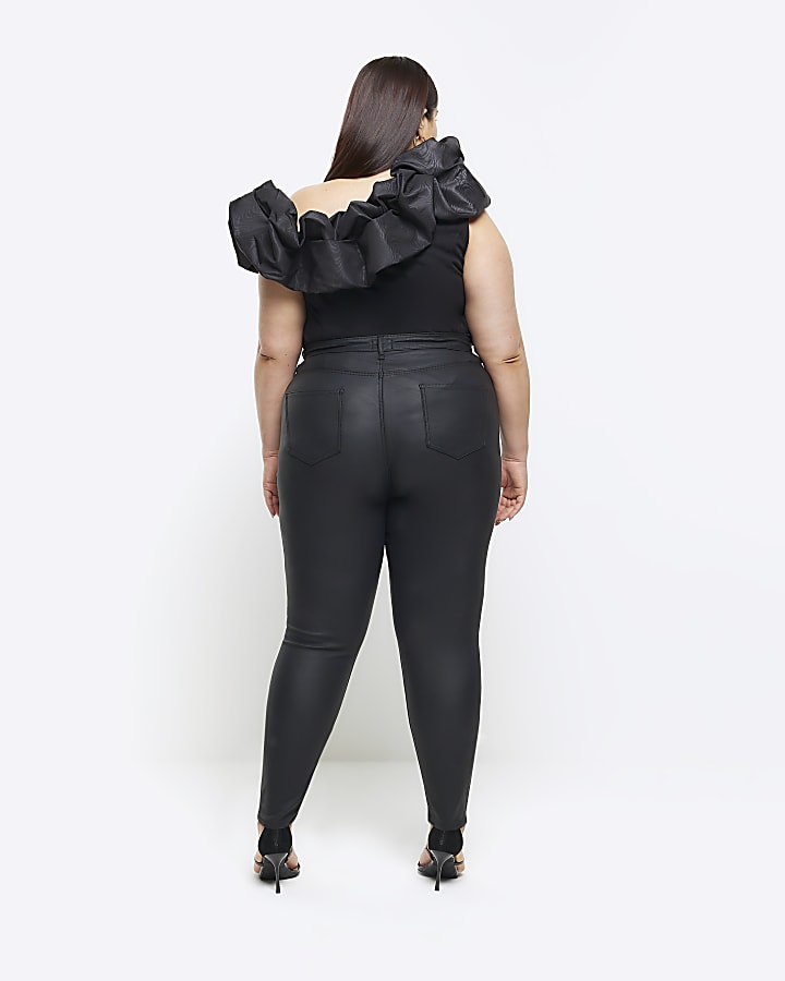 Plus black coated high waisted skinny jeans