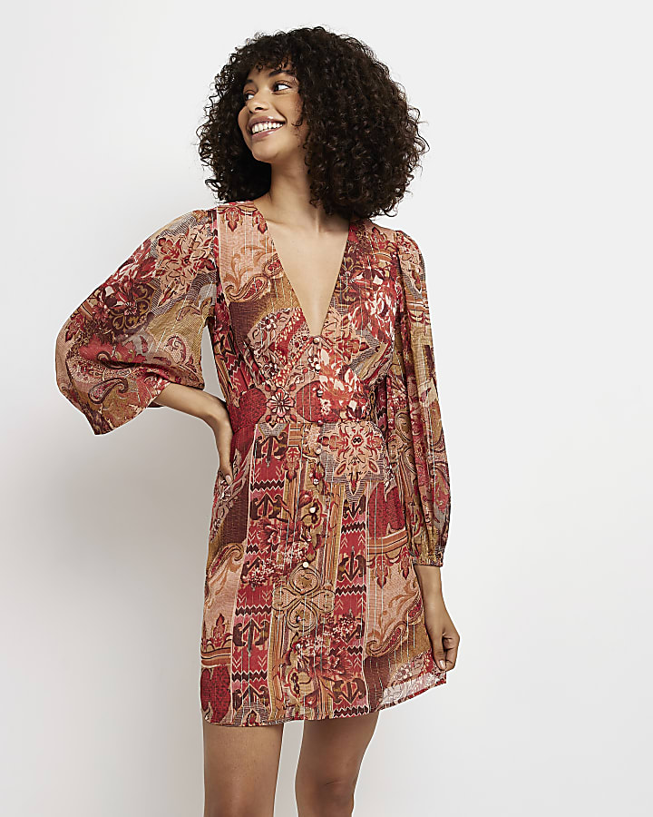 Red print mini dress