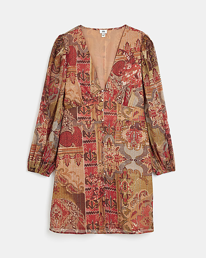 Red print mini dress