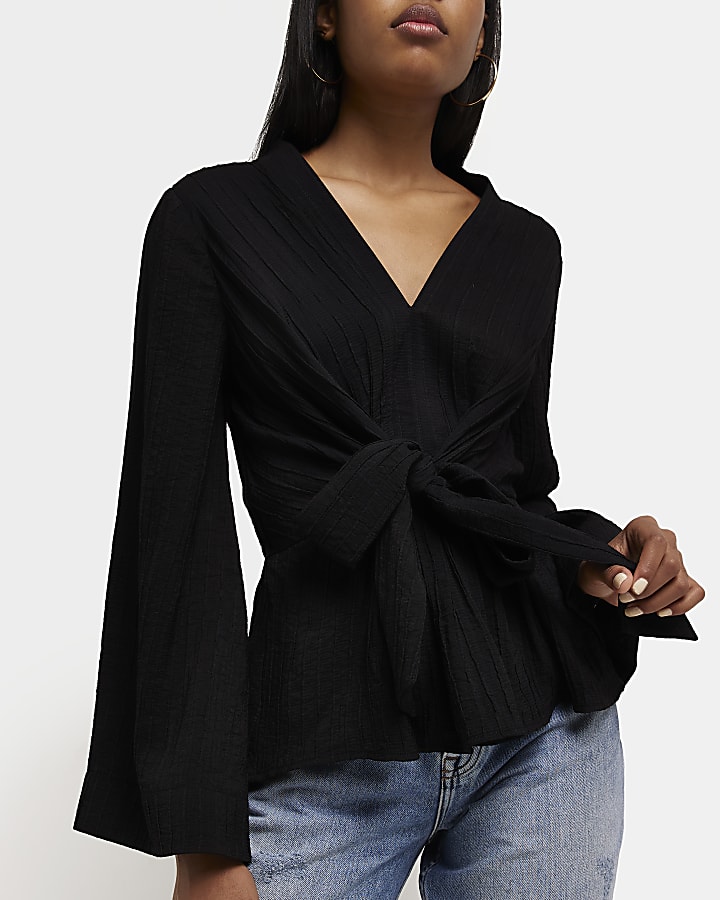 River island black peplum top on sale