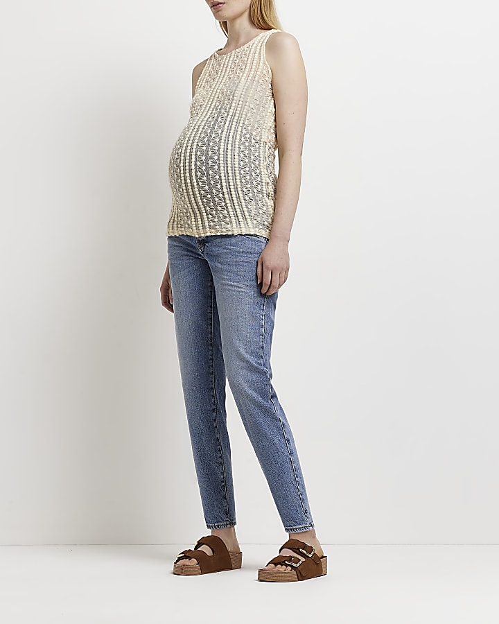 Maternity cream textured lace tank top