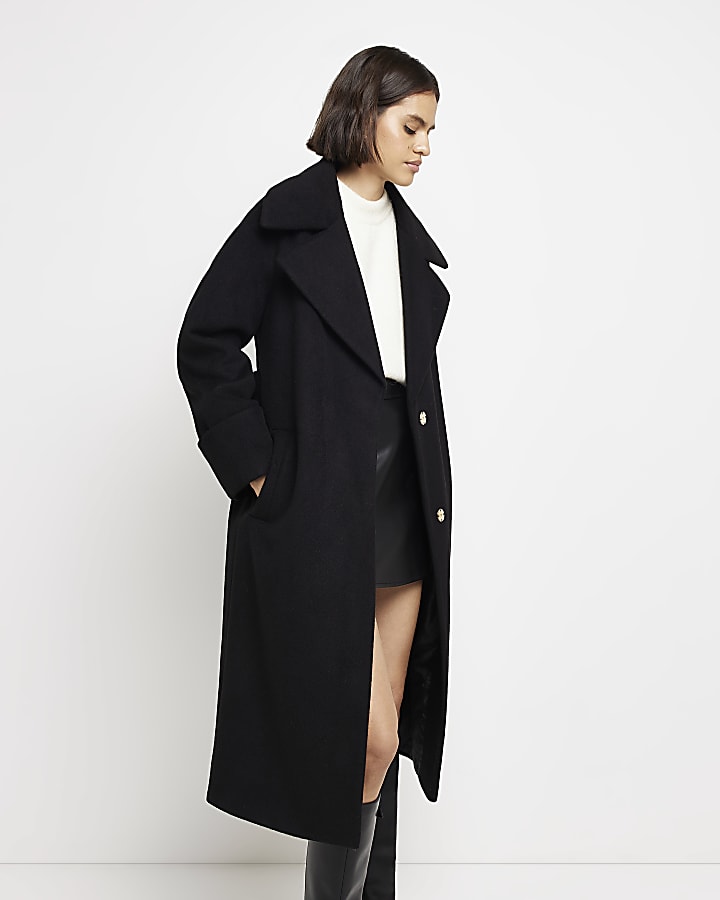 Black long wrap coat best sale