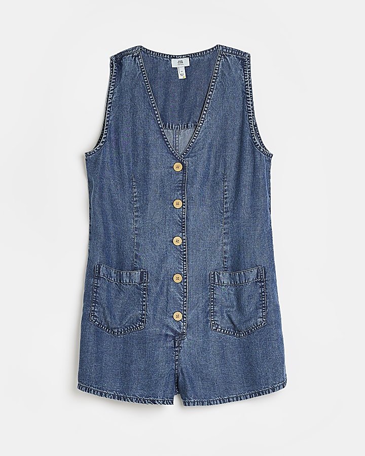 Petite blue waistcoat playsuit