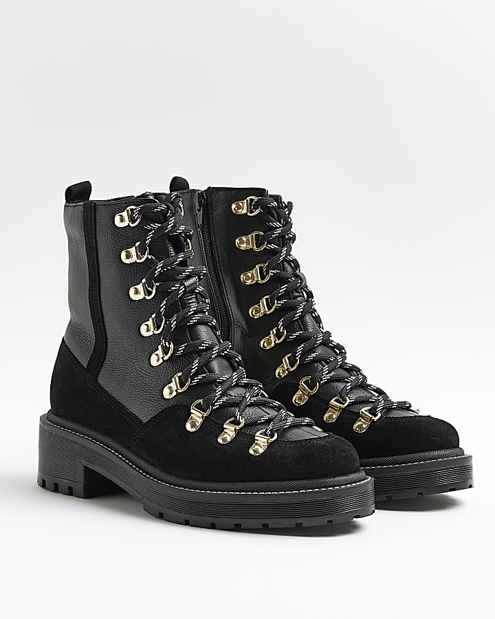 Black suede lace up hiker boots