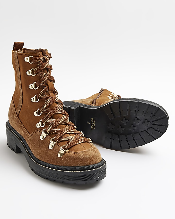 Brown suede lace up hiker boots