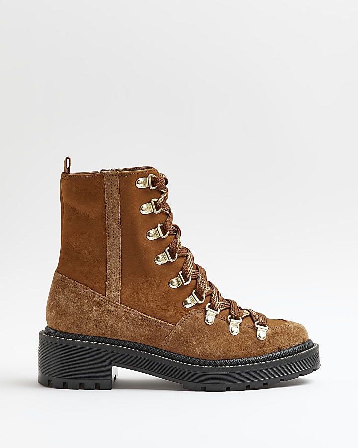 Brown suede lace up hiker boots