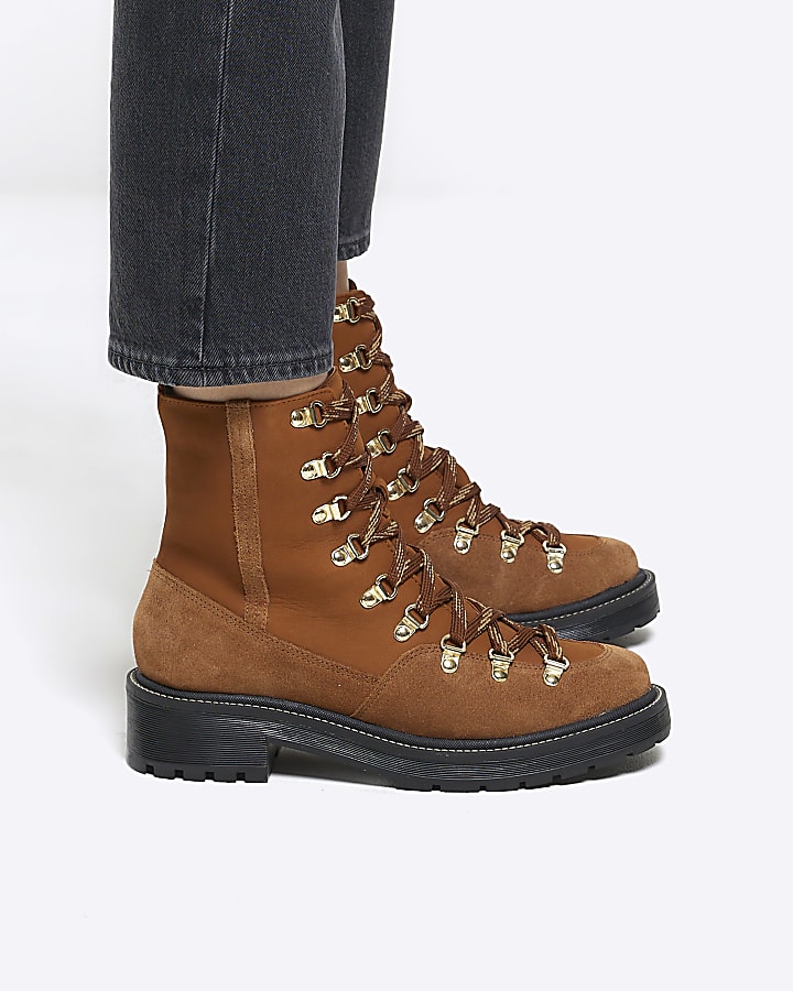 Brown suede lace up hiker boots