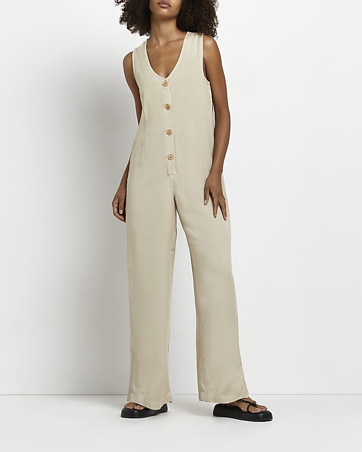 Ecru twill jumpsuit