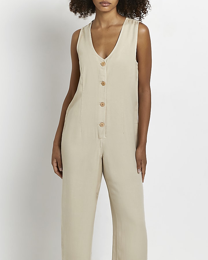 Ecru twill jumpsuit