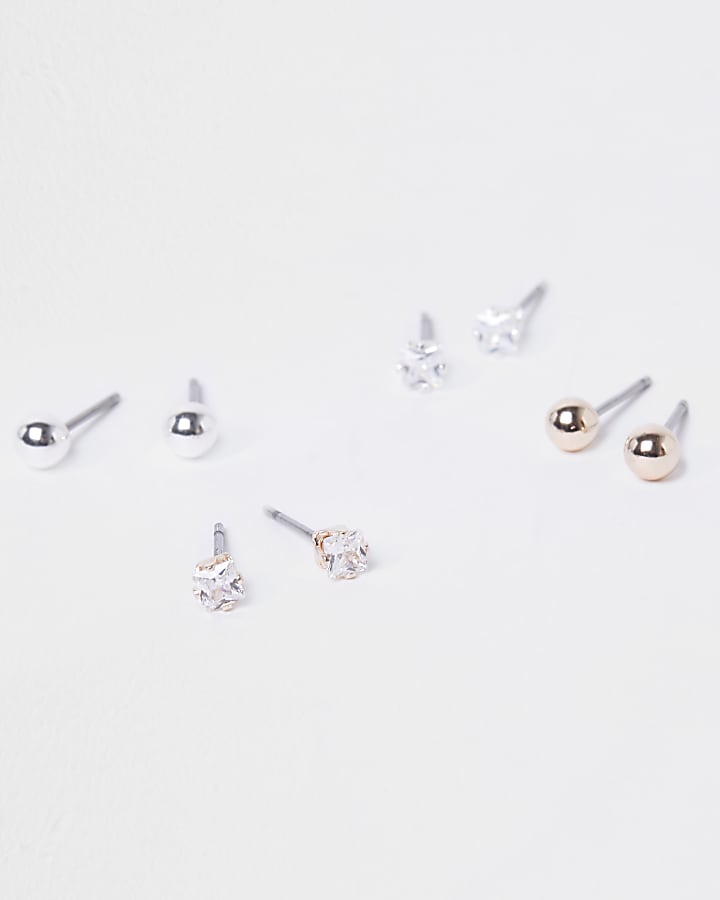 Metal stud earrings multipack