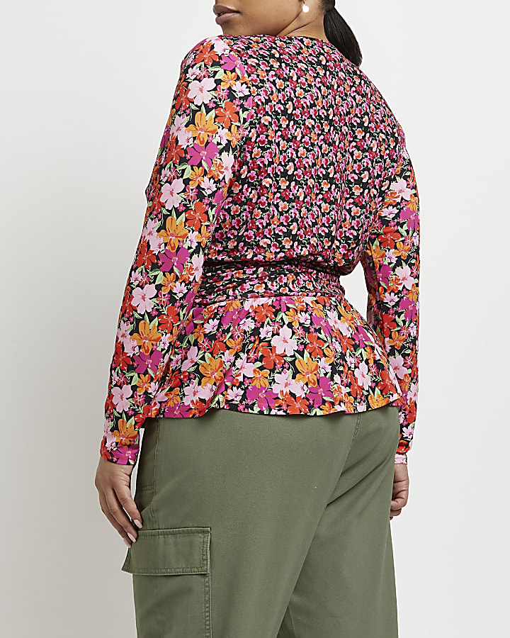 Plus pink floral wrap top