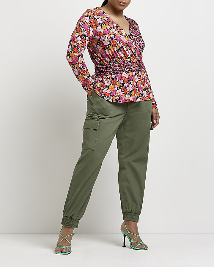 Plus pink floral wrap top