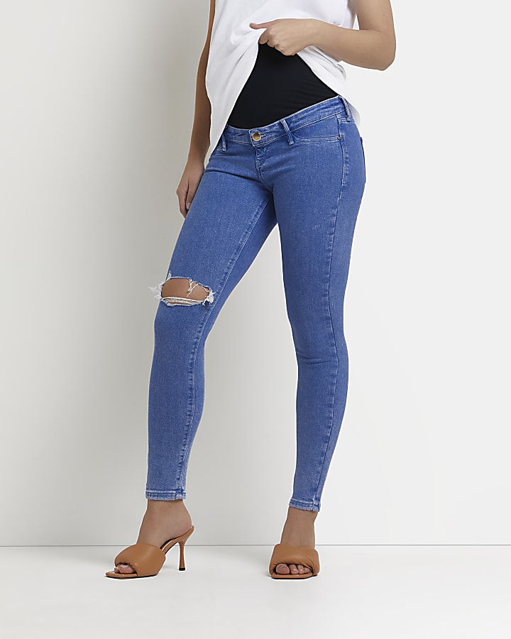 Blue Molly ripped maternity skinny jeans