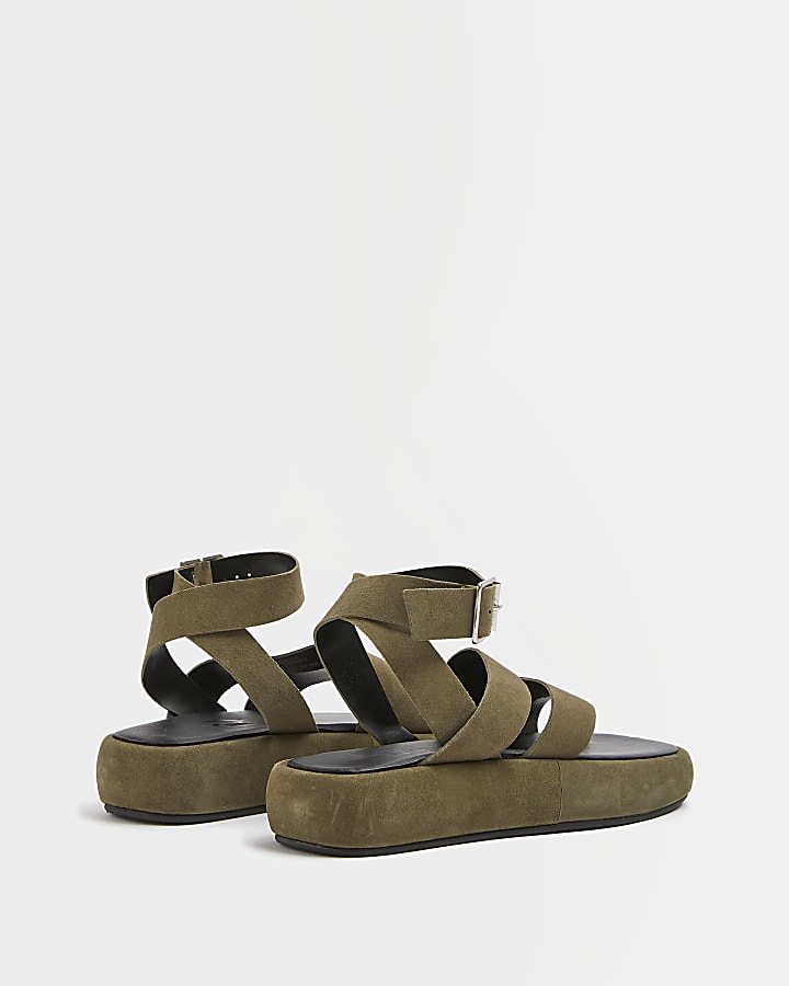 Khaki flatform gladiator sandals