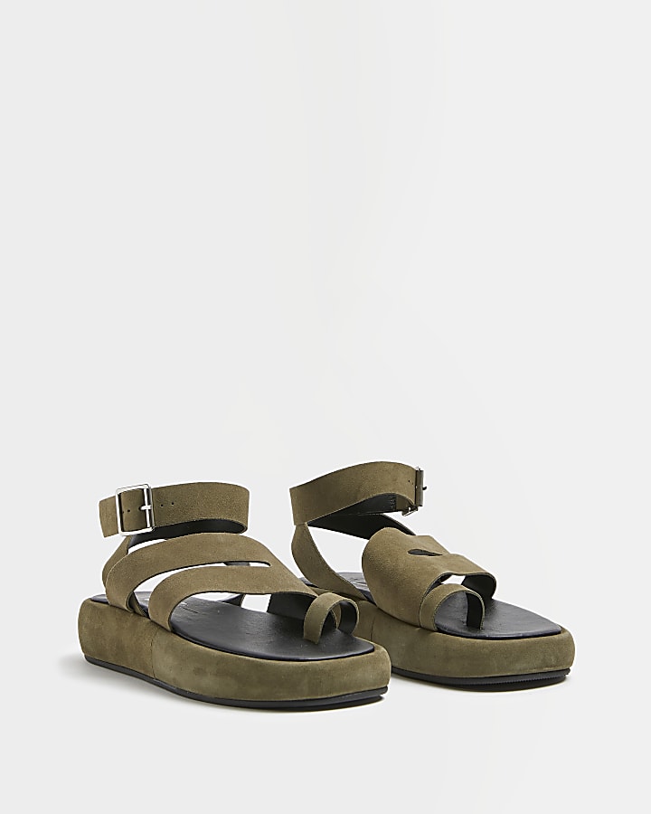 Khaki flatform gladiator sandals