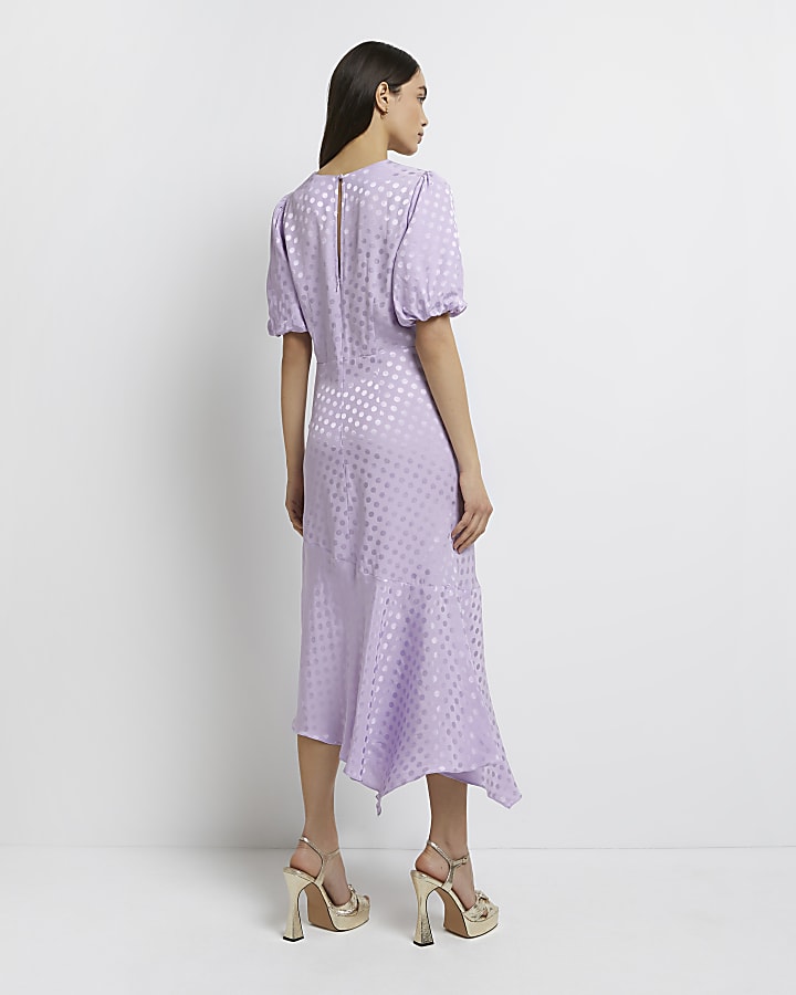 Purple asymmetric midi dress