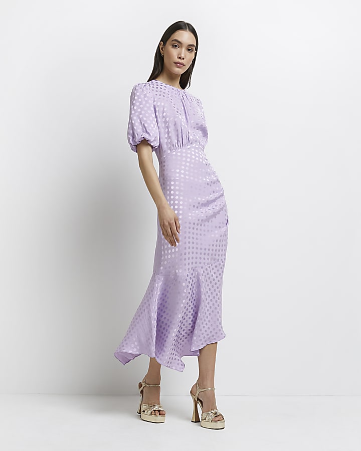 Purple asymmetric midi dress