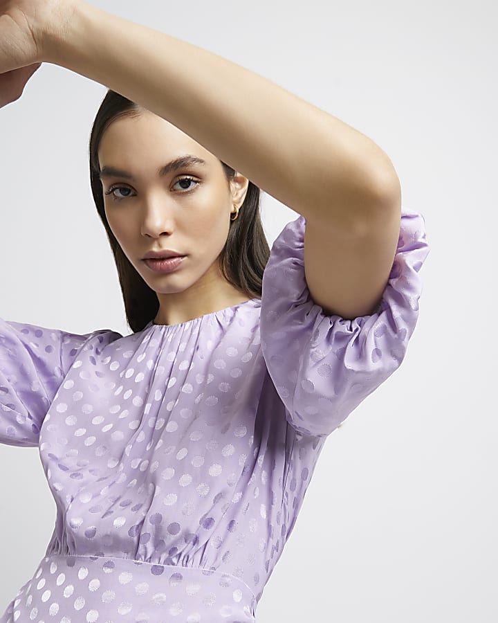 Purple asymmetric midi dress