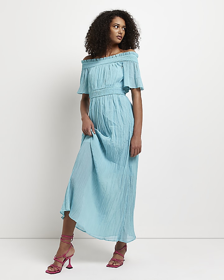 Turquoise bardot maxi dress