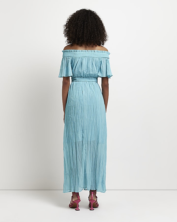 Turquoise bardot maxi dress