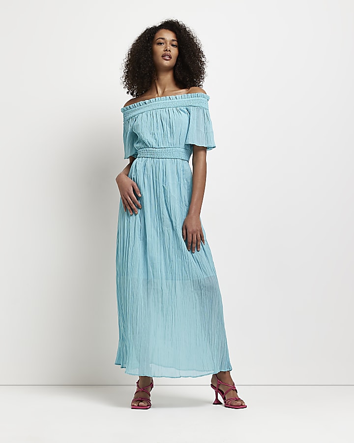Turquoise bardot maxi dress